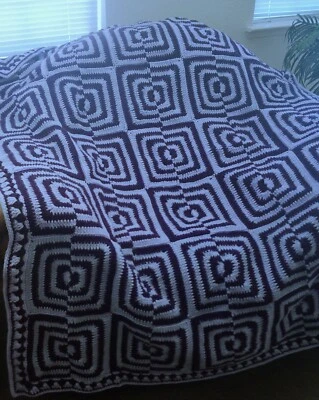 NEW HAND CROCHET PURPLE OFF SET SQUARES AFGHAN LAP BLANKET THROW - Image 1 of 4