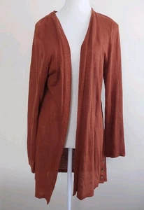 Cynthia Rowley Pure Linen Soft Rust Open Lightweight Cardigan Sz L - Picture 1 of 6