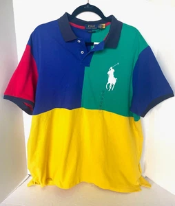 Polo Ralph Lauren Big Pony Hemd Herren XXL Blau Grün Mesh Colorblock Slim Fit - Bild 1 von 4