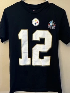 Pittsburgh Steelers, Bradshaw, 12, Hall of Fame Jersey/T-shirt. Black, small. - Picture 1 of 8
