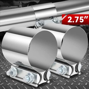 2Pcs 2.75" Stainless Steel Butt Joint Band Muffler Exhaust Pipe Clamp Sleeves - Picture 1 of 6