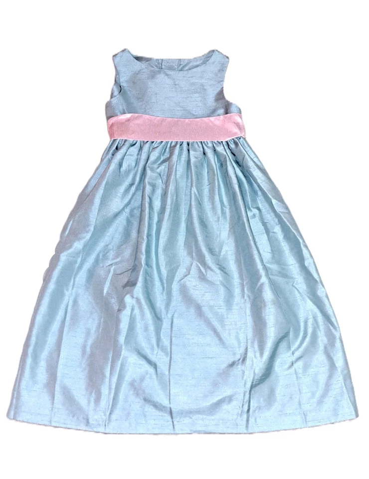 Vestido de festa de seda feminino vintage KELLY'S KIDS rosa água década de 1980 boutique de casamento sólido - Imagem 1 de 4