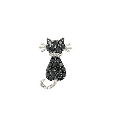 Dije colgante gato diamante negro oro blanco 14K con detalles de diamantes blancos AV Foto 1 de 4