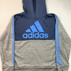 Adidas Boys Youth Pull-Over Hoodie, Blue & Gray, Size: M 10/12 - Picture 1 of 8