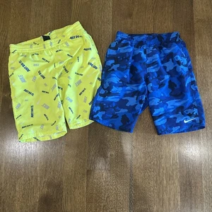Lot Of 2 Nike Boys Swimsuits Blue Yellow Size Extra Large XL - Picture 1 of 7