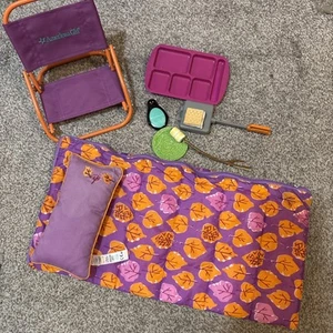 American Girl Puppe Abenteuer Camping Schlafsack Retro rosa orange, Stuhl usw. - Bild 1 von 12