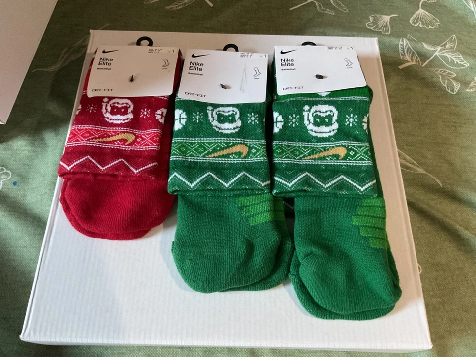 Nike Basketball Christmas Elite Cushioned Crew Socks Sx7866 312 Men L Green