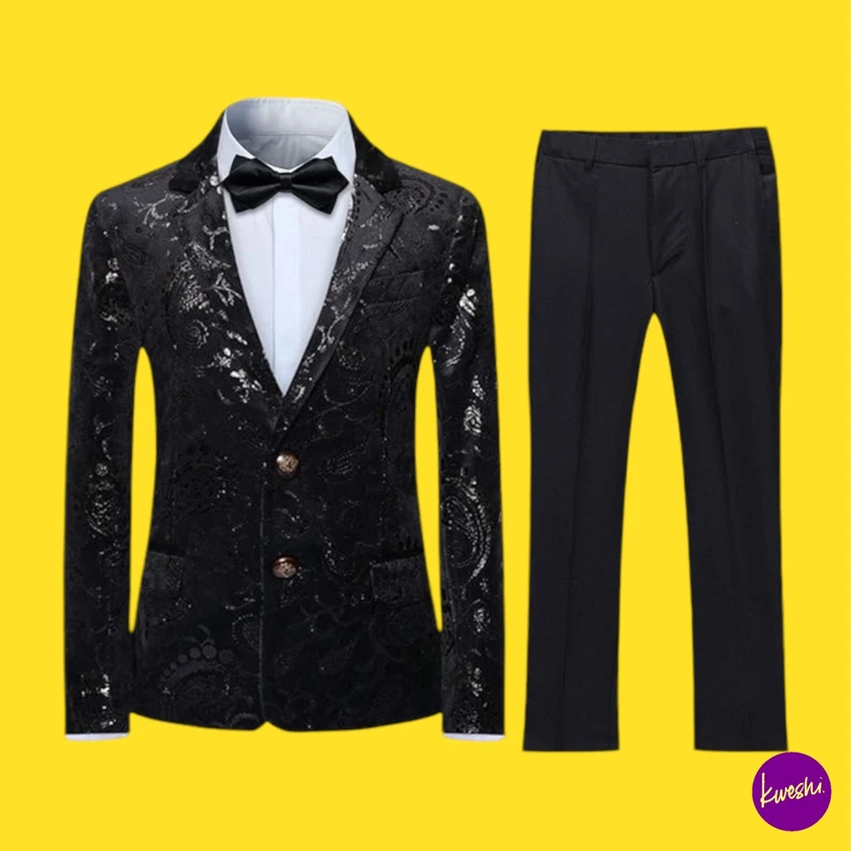 SLIKTAA Boys 2 Piece Tuxedo Suit, Wedding Prom Page Boy, Slim Fit , Black, 140cm - Image 1 of 4