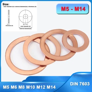 Copper Sealing Flat Washers Form A Seal Gasket Rings Metric M5 M6 M8 M10 M12 M14 - Picture 1 of 11