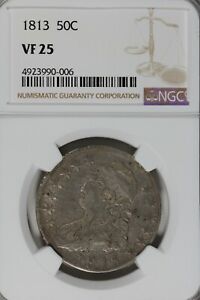 1813 50C NGC VF 25 Capped Bust Half Dollar,  Miss Liberty Head