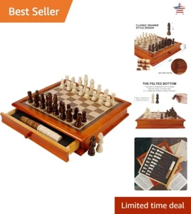 Classic Wooden Chess & Checkers Set - 12 Inch Board Games for Kids and Adults - Picture 1 of 10