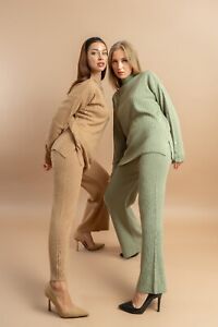 Turtleneck Knitted Two Pieces Pants Suit