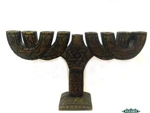 Raro Lámpara de Hanukkah de madera tallada a mano Menorah Haití 1950s - Imagen 1 de 7