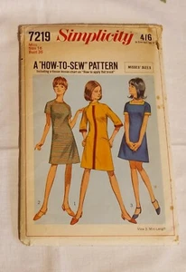 Vintage Simplicity 1967 Sewing Pattern 7219 Misses Dress Size 16 Bust 36" - Picture 1 of 1