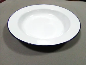 8.5" White enamelware dishes camping plates bowl vintage utensil dinnerware - Picture 1 of 7