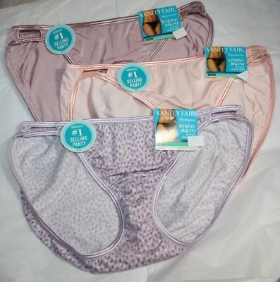 jNWT set of 3 VANITY FAIR ILLUMINATION STRING BIKINI 18108 LILAC DOTS PEACH XL - Image 1 of 4