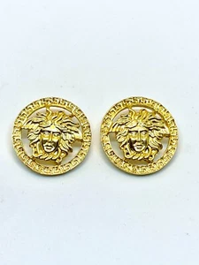 Versace Vintage Medusa Head 2 Μ Shank Buttons with Rim Meander Greek Key Border - Picture 1 of 6