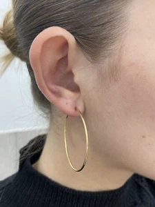 14K Gelbgold 35 mm dünn poliert endlos durchgehender Ohrring, 1,2 mm dick - Bild 1 von 10