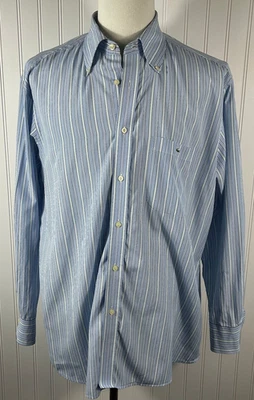 LACOSTE - Camisa social masculina listrada azul manga longa com botões - TAMANHO 44 - Imagem 1 de 4