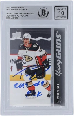 Trevor Zegras Ducks Firmado 2021-22 Cubierta Superior Serie 1 232 BAS 10 Novato con Insc Foto 1 de 3