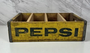 Vintage Pepsi Cola Yellow Soda Crate Wooden Bottle Holder Collectible - Picture 1 of 6
