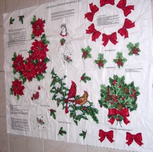 Weihnachten Grünzeug Stoff Panel Weihnachtsstern Kardinal Holly Cranston Cut n Sew - Bild 1 von 4
