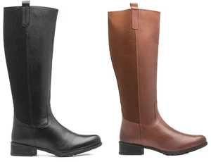 BOTAS DE PANTORRILLA MUJER DR KELLER CUERO HASTA LA RODILLA CREMALLERA DAMAS PIERNA ELÁSTICA TALLA - Imagen 1 de 7