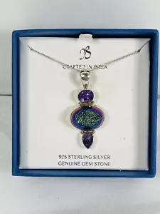 Sterlingsilber Druzy Achat und Amethyst Anhänger Halskette aus Indien - Bild 1 von 5