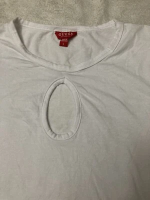 Camiseta sin mangas Guess Los Angeles blanca marfil recortada L camiseta bebé corte circular Foto 1 de 4