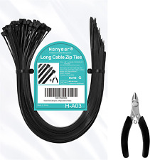 24 Inch Cable Zip Ties Heavy Duty (With Wire Cable Cutters), Strong Large Black 