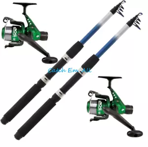 2 x 8ft Telescopic Travel Fishing Rods & Lineaeffe Sol 20 Reels Combo Travel Kit - Picture 1 of 6