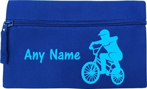 Blue BMX Bike Print Personalised Kids Childs School Pencil Case - Picture 1 of 10