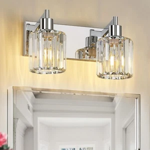 Chrome Bathroom Light Fixtures, 2-Light Fashion Vanity Light Over Mirror, Wal... - Picture 1 of 7