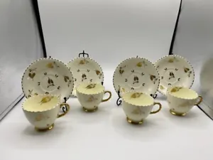 ROYAL SUTHERLAND H&M Cup and Saucer GOLD Design Set of 4 No Chips Or Cracks - Picture 1 of 6