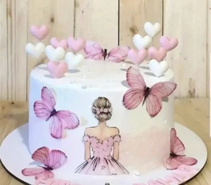 Tortendeko Kuchendeko geburtstag Mädchen Frau Schmetterlinge 12tlg-Set Neu - Bild 1 von 3