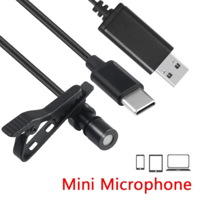 Mic Lapel Clip On Microphone Lavalier Stereo USB C Condenser For Phone Laptop - Image 1 of 4