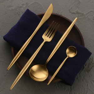 16pz Servizio Tavola Acciaio Inox Colore Oro Posate Oro Cucchiaio Coltello Forchetta Cena - Foto 1 di 6