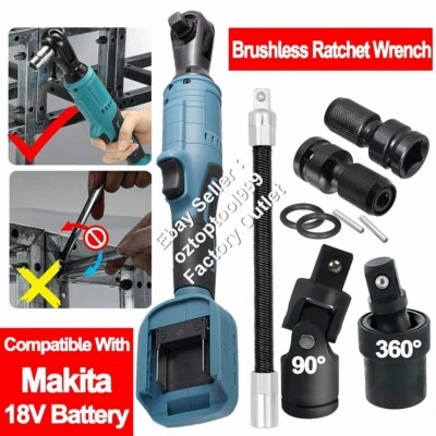300Nm Brushless 1/2'' Cordless Ratchet Wrench Right Angle For Makita Battery 18V - image 1 of 4