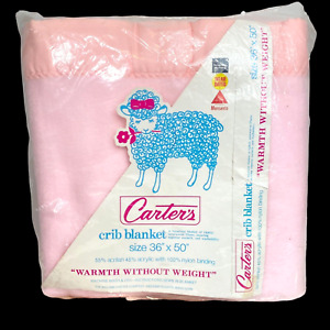 Vintage Baby Crib Blanket Carters Pink Nylon Binding New Old Stock Lightweight