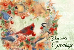 Merry Christmas Birds Cardinal Cardinals Sherri Buck Baldwin Leanin' Tree Card - Picture 1 of 4