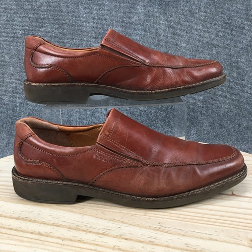 Scarpe Ecco uomo 46 mocassini pelle marrone slip on punta quadrata basse comode casual
