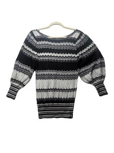 Vtg Bebe Y2K Black White Silver Multi Zig Zag Scoop Neck Light Sweater Size S - Picture 1 of 9