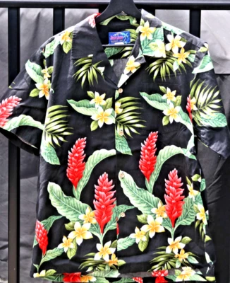 Vintage Rainbow Hawaii Hawaiian Shirt Mens Medium Black Floral Aloha - Image 1 of 4