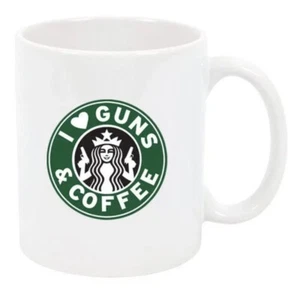 I Love Guns And Coffee - Lustiger Keramik Kaffeebecher - 11 Unzen oder 15 Unzen Tasse - Bild 1 von 4