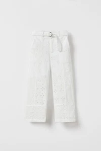 ZARA KIDS GIRL PATCHWORK EMBROIDERY PANTS WHITE SZ 13-14 6032/568 - Picture 1 of 3