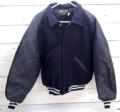 Chaqueta Sport's City Varsity Letterman 80% Lana EE. UU. Talla Mediana Negra/Blanca Foto 1 de 4