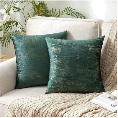 Samt Kissenbezüge 50x50cm, 2er Set, Dunkelgrün, Modern, Dekokissen, Sofakissen - Bild 1 von 4