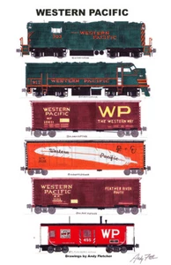 Póster de ferrocarril de 11""x17"" de tren de carga local del Pacífico occidental firmado por Andy Fletcher - Imagen 1 de 1