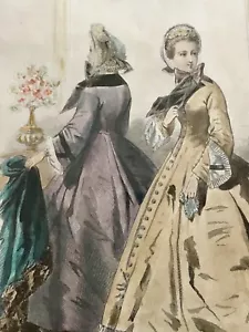 Antique French Hand Colored Engraving Fashion Model Print Framed Behind Glass - Picture 1 of 5