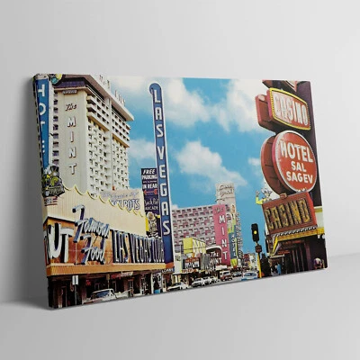 Vintage 1970's Las Vegas Freemont Street Neon Lights Casino Canvas Wall Art - Image 1 of 4